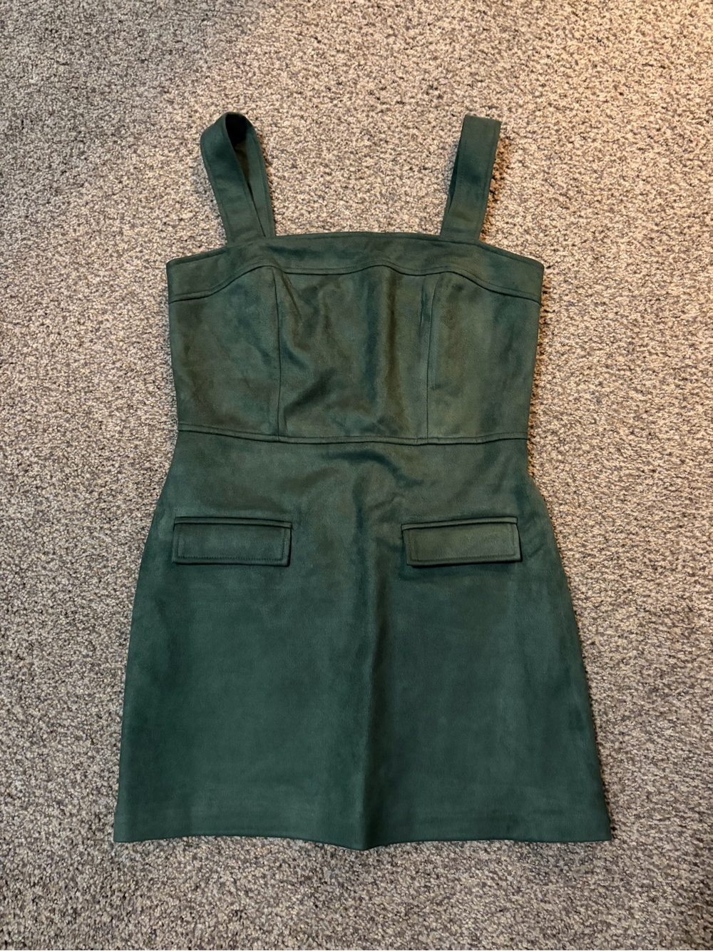 Sleeveless Forest Green Suede Mini Dress